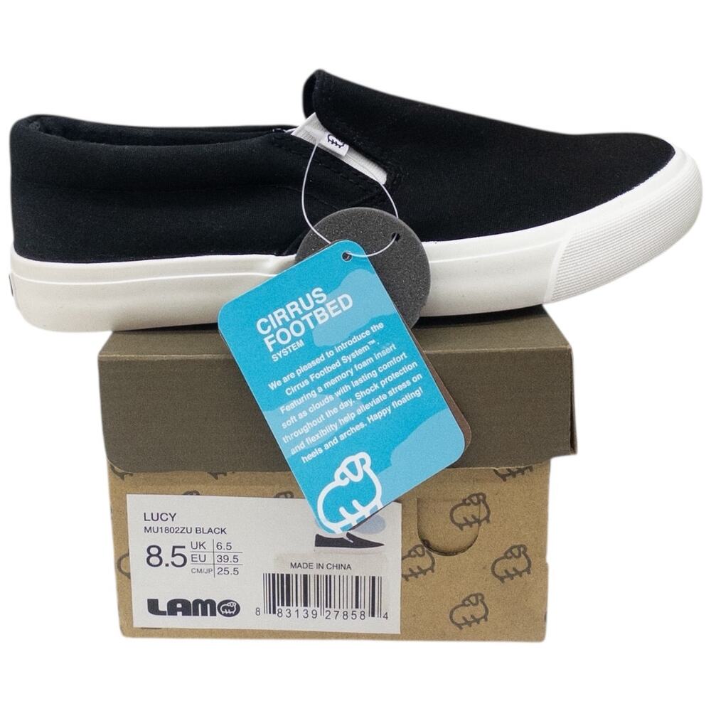 Lamo Lucy Slip-On Canvas Sneakers Women's Size 8.5 Black White NWT Memory Foam